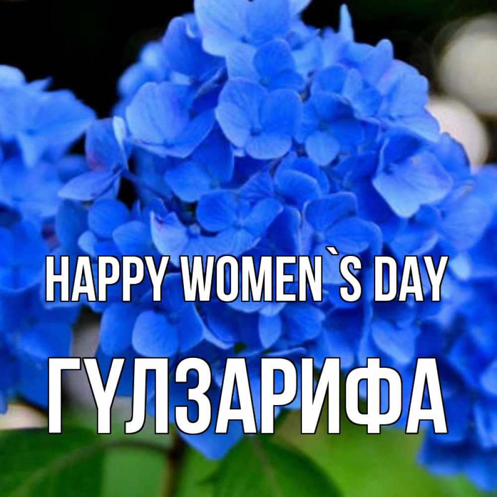 Greetings card с именем, ГҮЛЗАРИФА happy women`s day синие цветы Greetings with text for free download 